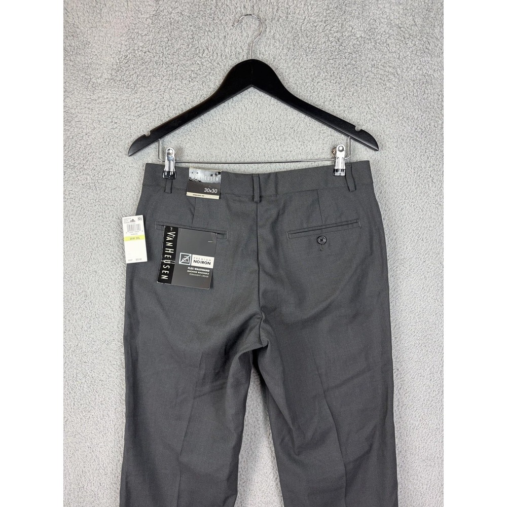 Van Heusen Premium No Iron Dress Pants Mens 30x30 Gray Flat Front Charcoal NEW